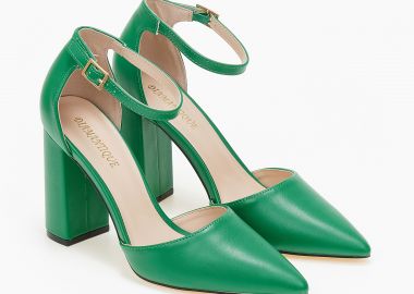 Γόβες μυτερές open heel με τόκα - Πράσινο - Issue - 