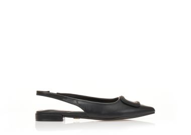 Γόβες μυτερές Slingback με αγκράφα ΜΑΥΡΟ - Tsoukalas - 
