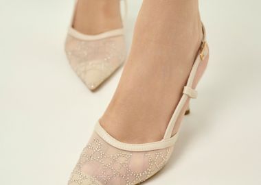 Γόβες Μυτερές Slingback Με Στρας & Mesh -  - 