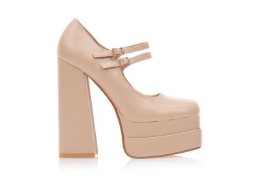 Γόβες nude δερματίνη με διπλή μπαρέτα και τετράγωνο τελείωμα NUDE - Tsoukalas - 