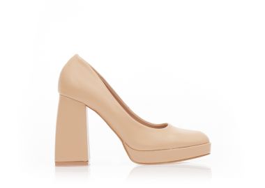 Γόβες nude δερματίνη με φιάπα και τετράγωνο τελείωμα NUDE - Tsoukalas - 