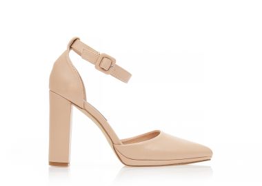 Γόβες nude δερματίνη με λουράκι στον αστράγαλο μυτερές NUDE - Tsoukalas - 