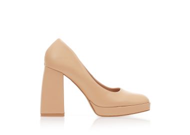 Γόβες nude δερματίνη με τετράγωνο τελείωμα NUDE - Tsoukalas - 