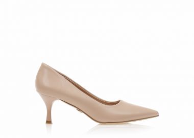 Γόβες nude δερματίνη μυτερές με ιδιαίτερο τακούνι NUDE - Tsoukalas - 