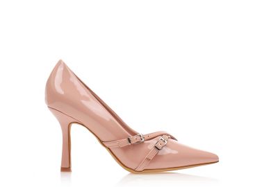 Γόβες nude λουστρίνι με διακοσμητικά λουράκια NUDE - Tsoukalas - 