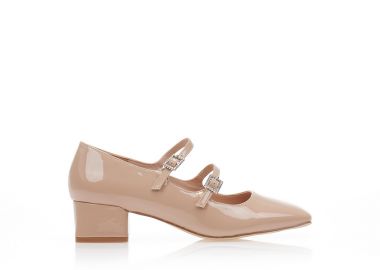 Γόβες nude λουστρίνι με διπλή μπαρέτα και στρας NUDE - Tsoukalas - 