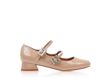 Γόβες nude λουστρίνι με διπλή μπαρέτα και στρας NUDE - Tsoukalas - 