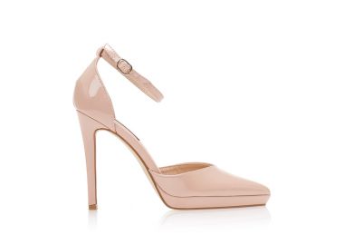 Γόβες nude λουστρίνι με φιάπα και λουράκι μυτερές NUDE - Tsoukalas - 