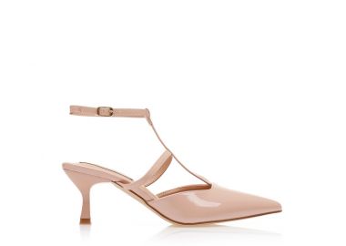 Γόβες nude λουστρίνι με μπαρέτα και ιδιαίτερο τακούνι NUDE - Tsoukalas - 