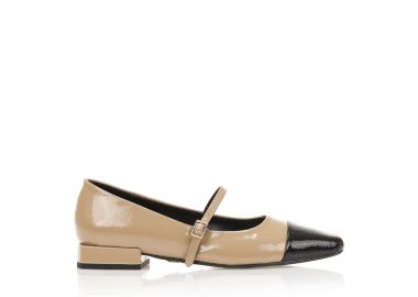 Γόβες nude λουστρίνι με μπαρέτα και μαύρη λεπτομέρεια NUDE - Tsoukalas - 