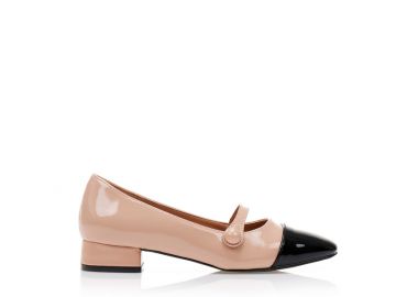 Γόβες nude λουστρίνι με μπαρέτα NUDE - Tsoukalas - 