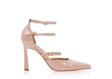 Γόβες nude λουστρίνι με ρυθμιζόμενα λουράκια μυτερές NUDE - Tsoukalas - 