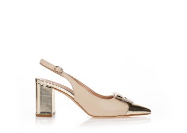 Γόβες nude με χρυσή τετράγωνη αγκράφα ΧΡΥΣΟ - Tsoukalas - 