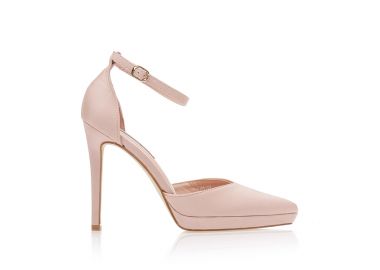 Γόβες nude σατέν με φιάπα και λουράκι μυτερές NUDE - Tsoukalas - 