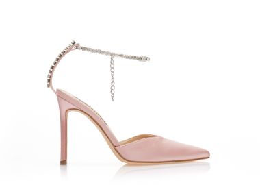 Γόβες nude σατέν με λουράκι απο στρας NUDE - Tsoukalas - 