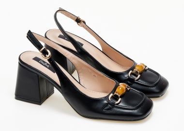 Γόβες open heel σε καρέ γραμμή με χοντρό τακούνι - Μαύρο - Issue - 