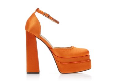 Γόβες πορτοκαλί σατέν με φιάπα και λουράκι στον αστράγαλο με στρας ΠΟΡΤΟΚΑΛΙ - Tsoukalas - 