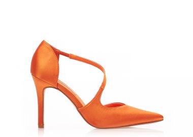 Γόβες πορτοκαλί σατέν με λοξό λουράκι μυτερές ΠΟΡΤΟΚΑΛΙ - Tsoukalas - 