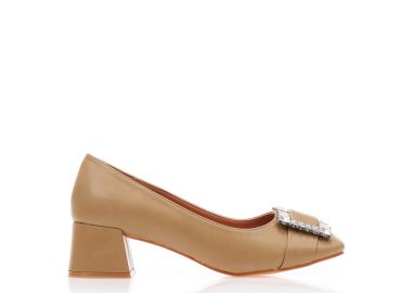 Γόβες πούρο δερματίνη με τετράγωνη αγκράφα από στρας ΠΟΥΡΟ - Tsoukalas - 