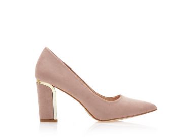 Γόβες πούρο σουέτ με χρυσή λεπτομέρεια στο τακούνι ΠΟΥΡΟ - Tsoukalas - 