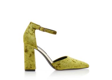 Γόβες πράσινες βελούδινες με λουράκι και χρυσές λεπτομέρειες μυτερές ΠΡΑΣΙΝΟ - Tsoukalas - 