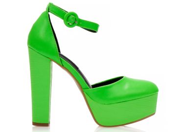 Γόβες πράσινες δερματίνη με animal print λεπτομέρειες και λουράκι στον αστράγαλο ΠΡΑΣΙΝΟ - Tsoukalas - 