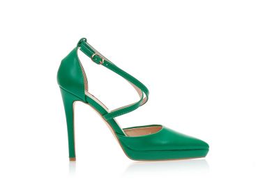 Γόβες πράσινες δερματίνη με χιαστί λουράκια και φιάπα μυτερές ΠΡΑΣΙΝΟ - Tsoukalas - 