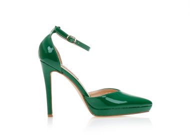 Γόβες πράσινες λουστρίνι με φιάπα και λουράκι μυτερές ΠΡΑΣΙΝΟ - Tsoukalas - 