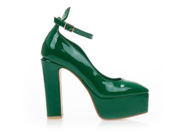 Γόβες πράσινες λουστρίνι με φιάπα και λουράκι στον αστράγαλο ΠΡΑΣΙΝΟ - Tsoukalas - 