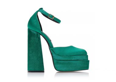 Γόβες πράσινες σατέν δίπατες με φάσα και λουράκι στον αστράγαλο ΠΡΑΣΙΝΟ - Tsoukalas - 