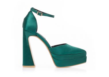 Γόβες πράσινες σατέν δίπατες μυτερές ΠΡΑΣΙΝΟ - Tsoukalas - 