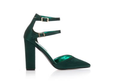 Γόβες πράσινες σατέν με διπλό λουράκι στον αστράγαλο μυτερές ΠΡΑΣΙΝΟ - Tsoukalas - 