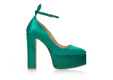 Γόβες πράσινες σατέν με φιάπα και λουράκι στον αστράγαλο ΠΡΑΣΙΝΟ - Tsoukalas - 