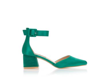 Γόβες πράσινες σατέν με λουράκι μυτερές ΠΡΑΣΙΝΟ - Tsoukalas - 