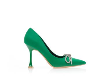 Γόβες πράσινες υφασμάτινες με φιόγκο από στρας μυτερές ΠΡΑΣΙΝΟ - Tsoukalas - 