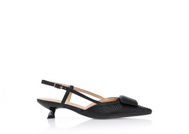 Γόβες ψάθινες και αγκράφα από δερματίνη ΜΑΥΡΟ - Tsoukalas - 