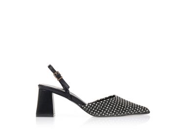 Γόβες ψάθινες με χοντρό τακούνι ΜΑΥΡΟ - Tsoukalas - 