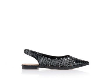 Γόβες ψάθινες με πλεκτο σχέδιο ΜΑΥΡΟ - Tsoukalas - 