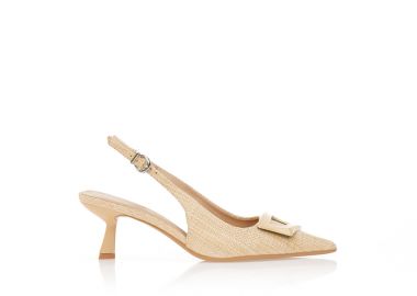 Γόβες ψάθινες με τετράγωνη αγκράφα ΜΠΕΖ - Tsoukalas - 