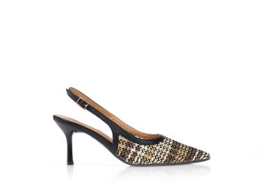 Γόβες ψάθινες μυτερές slingback ΜΑΥΡΟ - Tsoukalas - 