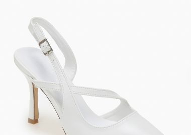 Γόβες ψηλές μυτερές, open heel με λεπτό τακούνι - Λευκό - Issue - 