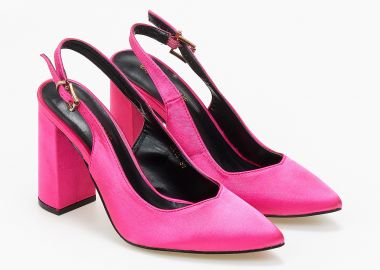 Γόβες σατέν εξώφτερνες με χοντρό τακούνι - Φούξια - Issue - 
