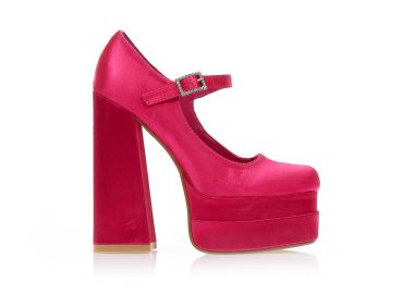 Γόβες σατέν φούξια με φιάπα και λουράκι στον αστράγαλο ΦΟΥΞΙΑ - Tsoukalas - 