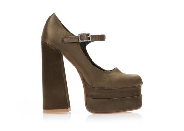 Γόβες σατέν λαδί με φιάπα και λουράκι στον αστράγαλο ΛΑΔΙ - Tsoukalas - 