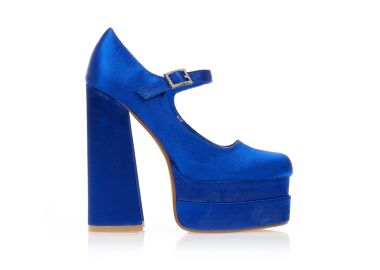 Γόβες σατέν μπλε με φιάπα και λουράκι στον αστράγαλο ΜΠΛΕ - Tsoukalas - 