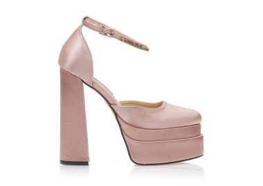 Γόβες σατέν μπρονζέ με φιάπα και λουράκι στον αστράγαλο με στρας ΜΠΡΟΝΖΕ - Tsoukalas - 