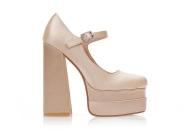 Γόβες σατέν nude με φιάπα και λουράκι στον αστράγαλο NUDE - Tsoukalas - 