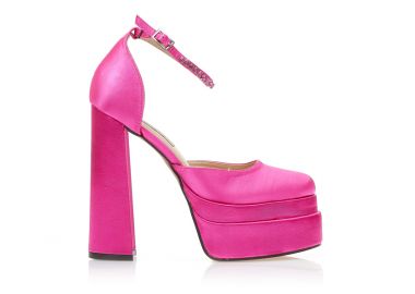 Γόβες σατέν ροζ με φιάπα και λουράκι στον αστράγαλο με στρας ΡΟΖ - Tsoukalas - 