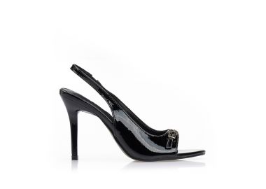 Γόβες slingback λουστρίνι ΜΑΥΡΟ - Tsoukalas - 
