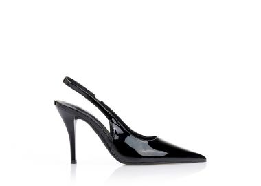 Γόβες slingback λουστρίνι μυτερές ΜΑΥΡΟ - Tsoukalas - 